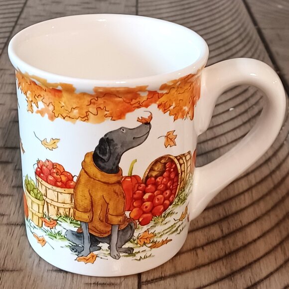 Sherri Buck Baldwin Two Mugs Dogs Sweaters Fall Leaves Certified International - Picture 5 of 15